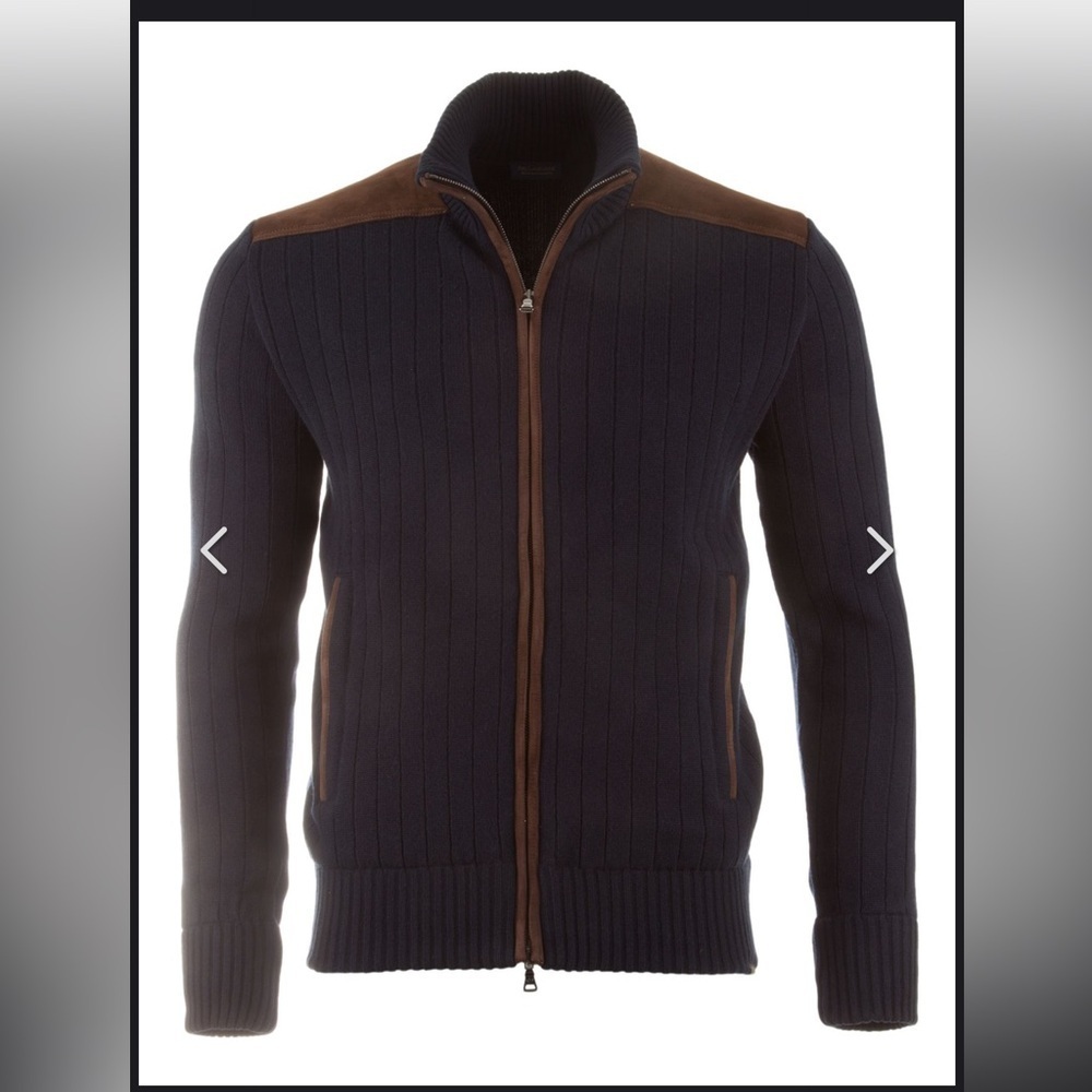 Paul & Shark Wool & Cashmere Ribbed Full Zip Cardigan Navy Medium NWT